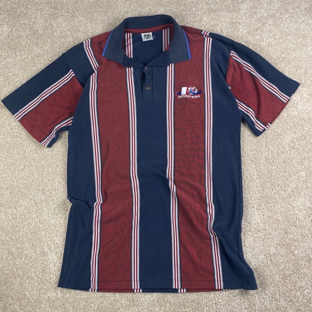 Vintage NRL Sydney Roosters Polo Shirt Mens L Full Boar Striped Rugby Australia